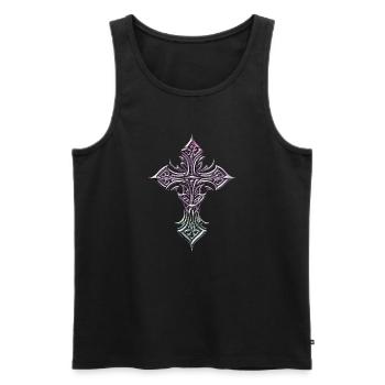 Irisierendes gotisches Kreuz Templer-Flair - Männer Premium Bio Tank Top - Schwarz - Vorne - AI Model Male 178 light (178cm)