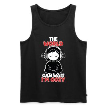 Cozy Zen The World Can Wait Headphones - Men's Premium Organic Tank Top - black - Front - AI Model Male 178 light (178cm)