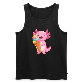 Pink Comic Axolotl with School Cone – Back to School Art - Men's Premium Organic Tank Top - black - Front - Michal (187cm)