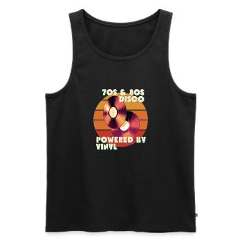 70er 80er Jahre Disco powered by Vinyl T-Shirt Italo Disco - Männer Premium Bio Tank Top - Schwarz - Vorne - AI Model Male 178 light (178cm)