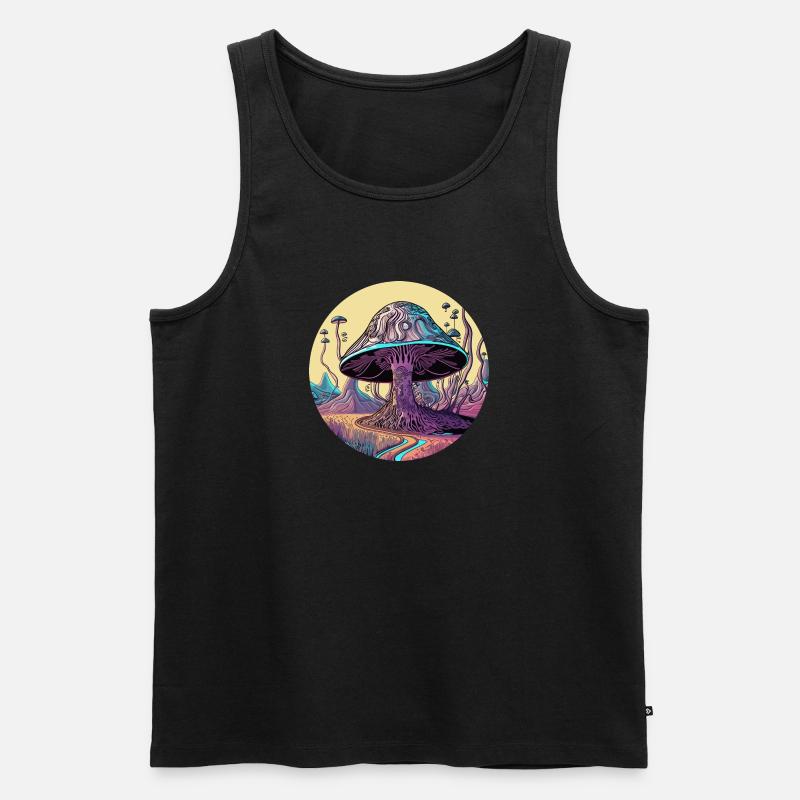 Psychedelisches Pilzbaumtal - Männer Premium Bio Tank Top - Schwarz