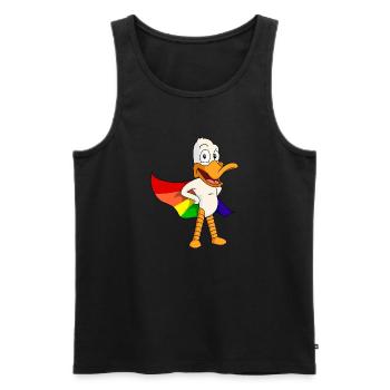 super-héros canard avec une cape arc-en-ciel - Débardeur bio Premium Homme - noir - Devant - AI Model Male 178 light (178cm)