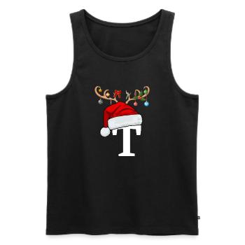 Lettre T bonnet de Noël - Débardeur bio Premium Homme - noir - Devant - Michal (187cm)