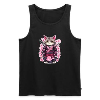 Samurai Cat & Cherry Blossoms #7 - Men's Premium Organic Tank Top - black - Front - AI Model Male 178 light (178cm)