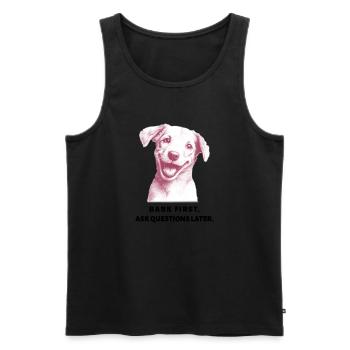 Bark First Ask Questions Later - Men's Premium Organic Tank Top - black - Front - AI Model Male 178 light (178cm)