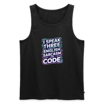 Ich Spreche Drei Sprachen Englisch Sarkasmus-code - Männer Premium Bio Tank Top - Schwarz - Vorne - AI Model Male 178 light (178cm)