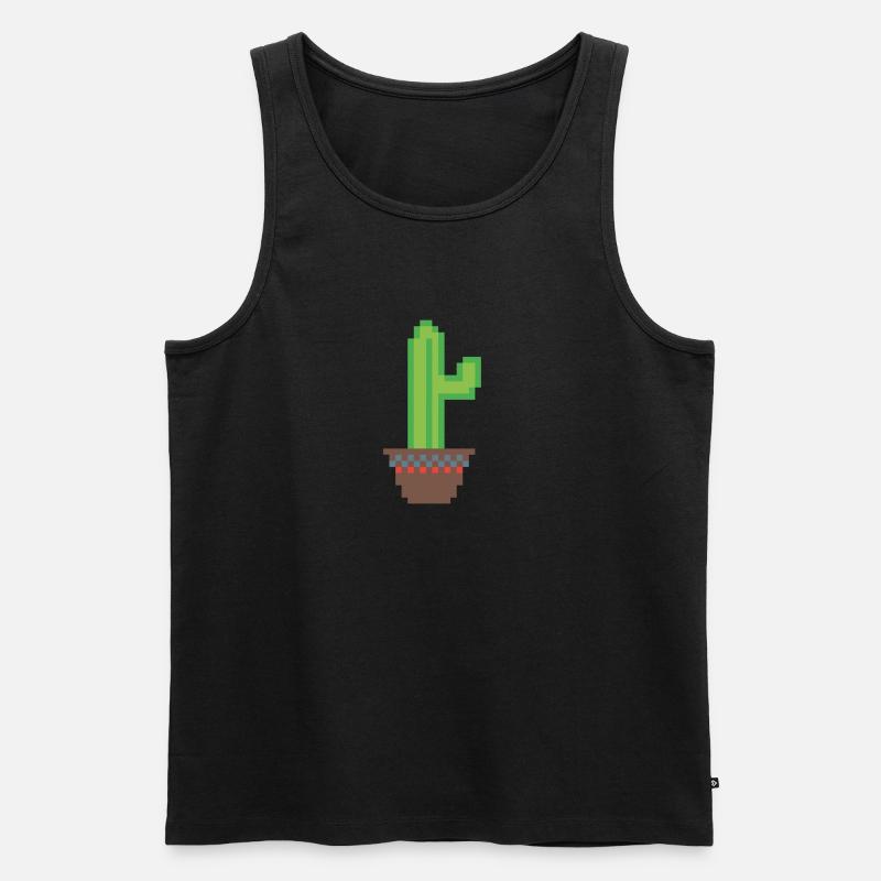 Kaktus Pixel Art - Männer Premium Bio Tank Top - Schwarz