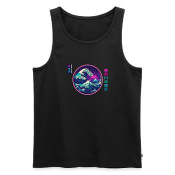 Wave devant Kanagawa Synthwave Vaporwave Aesthetic - Débardeur bio Premium Homme - noir - Devant - AI Model Male 178 light (178cm)