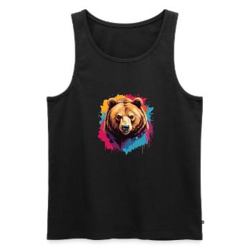 Grizzly ours Kodiak ours Portrait sur des taches de peinture - Débardeur bio Premium Homme - noir - Devant - AI Model Male 178 light (178cm)