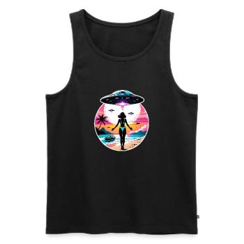 Invasion von Außerirdischen am Strand. - Männer Premium Bio Tank Top - Schwarz - Vorne - AI Model Male 178 light (178cm)