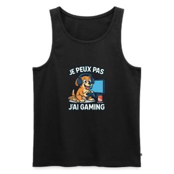 Je peux pas j'ai gaming. Chien geek. - Débardeur bio Premium Homme - noir - Devant - Michal (187cm)