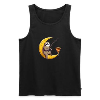 Sloth Angler Moon Pizza Space - Men's Premium Organic Tank Top - black - Front - Michal (187cm)