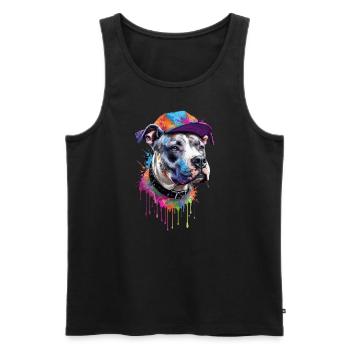Pitbull Graffiti Hund mit Cap - Männer Premium Bio Tank Top - Schwarz - Vorne - Michal (187cm)