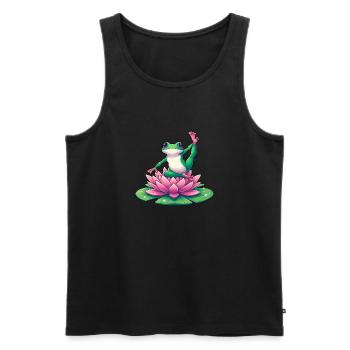 Frosch Yoga Meditation mit Seerose - Männer Premium Bio Tank Top - Schwarz - Vorne - Michal (187cm)