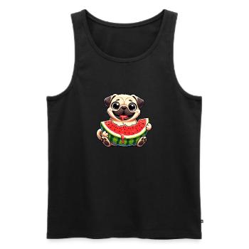 Pug with Melon Cute Cartoon - Men's Premium Organic Tank Top - black - Front - AI Model Male 178 light (178cm)