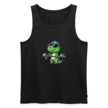 T-Rex Workout: Dinosaurier Bankdrücken für - Männer Premium Bio Tank Top - Schwarz - Vorne - AI Model Male 178 light (178cm)