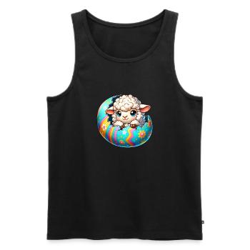 Colorful Lamb Hatching from Easter Egg Cartoon - Men's Premium Organic Tank Top - black - Front - AI Model Male 178 light (178cm)
