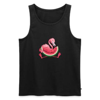 Flamant rose avec motif d’été pastèque - Débardeur bio Premium Homme - noir - Devant - Michal (187cm)