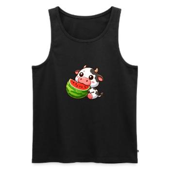 Funny Cow Bull Melon Summer Watermelon - Men's Premium Organic Tank Top - black - Front - Michal (187cm)