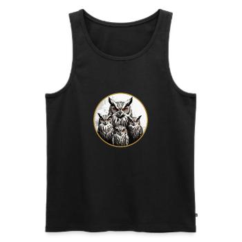 Eulenfamilie - grafisches Eulenmotiv mit vier Uhus - Männer Premium Bio Tank Top - Schwarz - Vorne - AI Model Male 178 light (178cm)