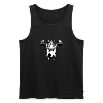 Cow Ox Dumbbell Fitness Weight Lifting - Men's Premium Organic Tank Top - black - Front - Michal (187cm)