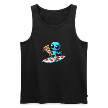 Cool Alien Surfer with Pizza - Men's Premium Organic Tank Top - black - Front - Michal (187cm)