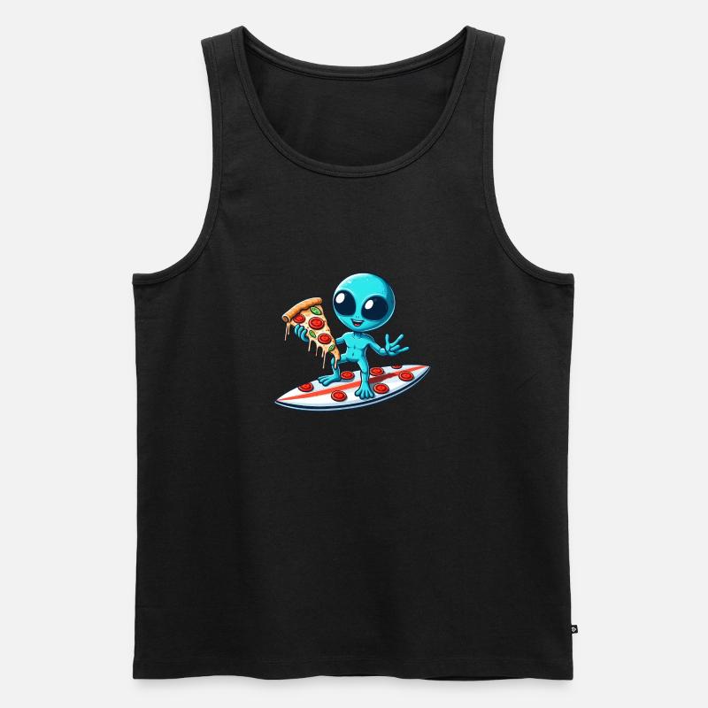 Cooler Alien Surfer mit Pizza - Männer Premium Bio Tank Top - Schwarz