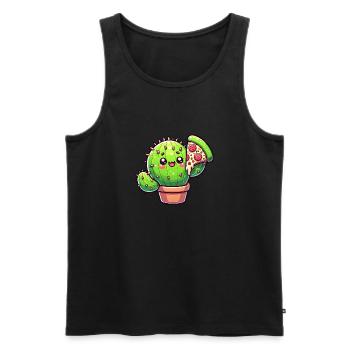 Cute Cactus with Pizza Cartoon - Men's Premium Organic Tank Top - black - Front - Michal (187cm)