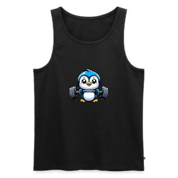 Pinguin mit Hantel Workout Fitness - Männer Premium Bio Tank Top - Schwarz - Vorne - Michal (187cm)