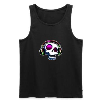 Crâne fou avec casque Art - Débardeur bio Premium Homme - noir - Devant - Michal (187cm)
