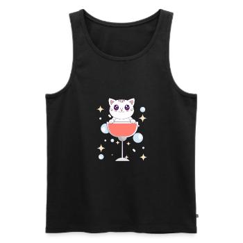 Chat mignon en motif verre à vin - idée cadeau - Débardeur bio Premium Homme - noir - Devant - Michal (187cm)