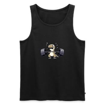 T-Rex Dino Dumbbell Weightlifting Fitness Workout - Men's Premium Organic Tank Top - black - Front - Michal (187cm)