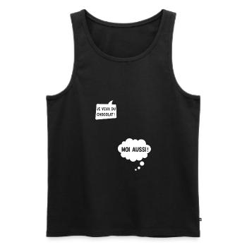 Je Veux Du Chocolat Moi Aussi Cadeau Humour - Débardeur bio Premium Homme - noir - Devant - Michal (187cm)