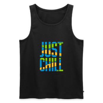 Just Chill Text Logo - Männer Premium Bio Tank Top - Schwarz - Vorne - AI Model Male 178 light (178cm)