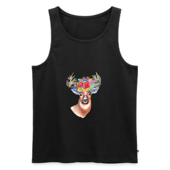 Cerfs communs avec des fleurs - Débardeur bio Premium Homme - noir - Devant - Michal (187cm)