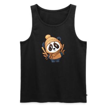 Niedlicher Panda mit Schal und Pudelmütze. - Männer Premium Bio Tank Top - Schwarz - Vorne - AI Model Male 178 light (178cm)