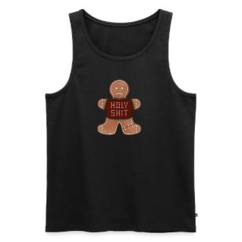 Lebkuchenmann mit ugly sweater holy shit - Männer Premium Bio Tank Top - Schwarz - Vorne - Michal (187cm)
