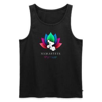 NAMASTEEL: Lifting is my Yoga! - Männer Premium Bio Tank Top - Schwarz - Vorne - Michal (187cm)