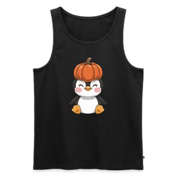 Süßer Halloween Pinguin mit Kürbis im Oktober - Männer Premium Bio Tank Top - Schwarz - Vorne - AI Model Male 178 light (178cm)