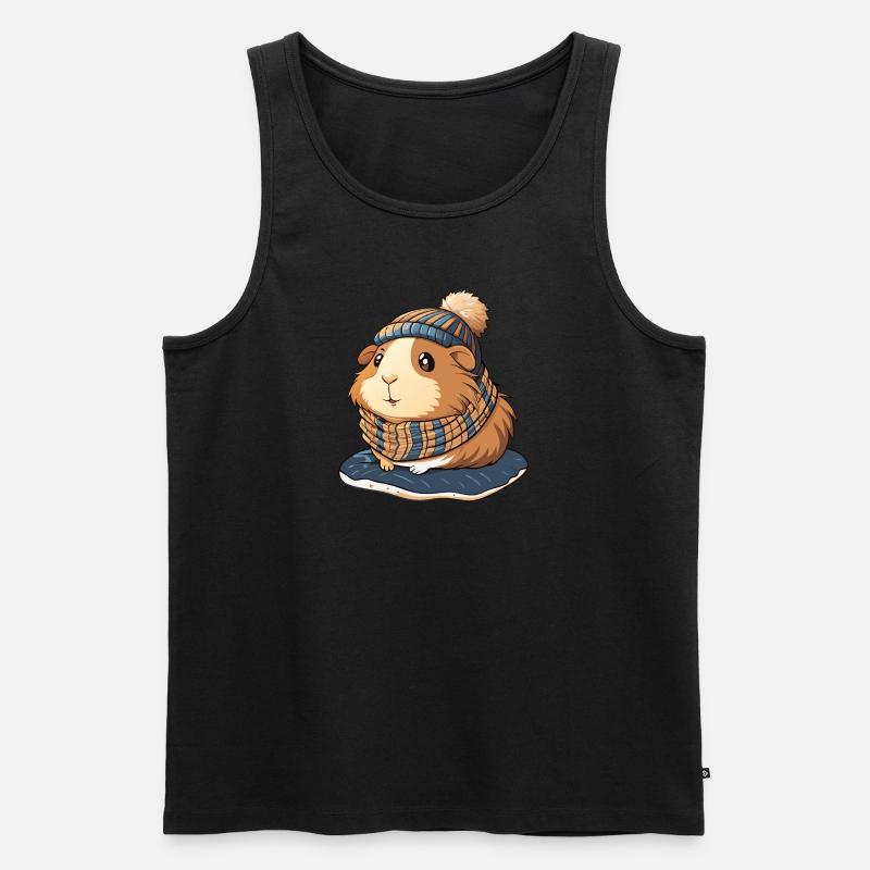 Mignon cochon d’Inde avec écharpe et chapeau à pompon. - Débardeur bio Premium Homme - noir