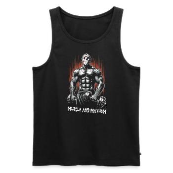 Muscle et chaos des années 80 Slasher Musculation - Débardeur bio Premium Homme - noir - Devant - AI Model Male 178 light (178cm)