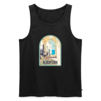 Rue pittoresque de la vieille ville d'Albufeira - Débardeur bio Premium Homme - noir - Devant - AI Model Male 178 light (178cm)