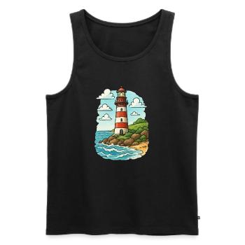 Lighthouse on the coastal path - Men's Premium Organic Tank Top - black - Front - AI Model Male 178 light (178cm)
