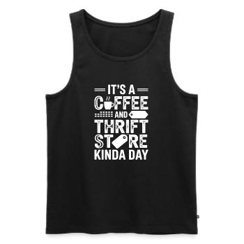 Coffee Thrift Store Day - Men's Premium Organic Tank Top - black - Front - AI Model Male 178 light (178cm)