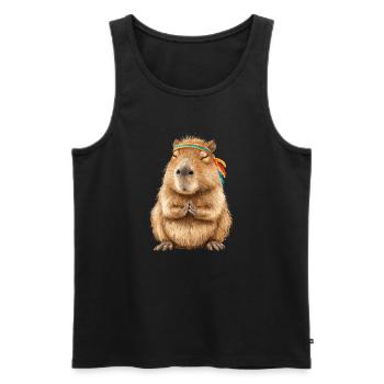 Capybara in meditation pose with headband - Men's Premium Organic Tank Top - black - Front - AI Model Male 178 light (178cm)
