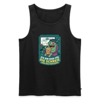 Horror Kino Schreien Popcorn Spruch - Männer Premium Bio Tank Top - Schwarz - Vorne - Michal (187cm)