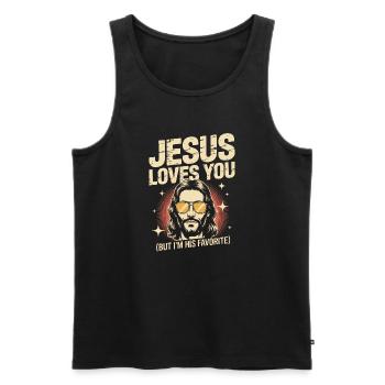 Jésus t’aime Je suis son t-shirt préféré - Débardeur bio Premium Homme - noir - Devant - Michal (187cm)