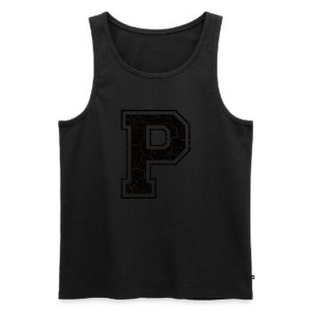 Un caractère P in Grunge-Look - Débardeur bio Premium Homme - noir - Devant - AI Model Male 178 light (178cm)