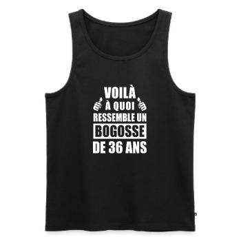 bogosse de 36 ans / humour anniversaire 36 ans - Débardeur bio Premium Homme - noir - Devant - AI Model Male 178 light (178cm)