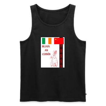 BLIAIN AN COINÍN, Année du Lapin en irlandais - Débardeur bio Premium Homme - noir - Devant - Michal (187cm)